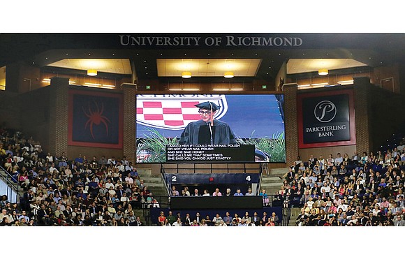 Entrepreneur, philanthropist and BET co-founder Sheila C. Johnson lauded University of Richmond graduates for contributing to an era of reshaping.