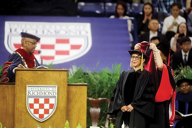 After her speech, Ms. Johnson was hooded as she received an honorary degree from UR President Ronald A. Crutcher. 