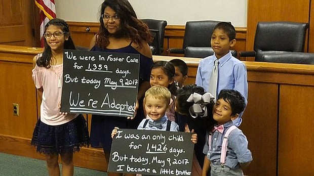 The "Super 7," as the Clarks call them, share a biological mother and had been living together in a group foster home for four years when the Clarks met them in April of 2016.