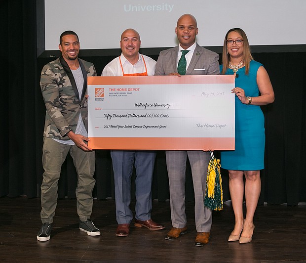 The Home Depot hosted its 2017 Retool Your School Winners’ Ceremony in Atlanta this week to announce the nine HBCUs winning a total of $360K. Special guests included Atlanta Mayor Kasim Reed, Actor and Author Hill Harper and Retool Your School judge and HBCU alumnus Laz Alonso. Other judges included: Gregory Moore, Esq., Southern Intercollegiate Athletic Conference (SIAC); Mr. Michael Tabb, managing partner, Red Rock Global; Dr. Ivory A. Toldson, president and CEO of the Quality Education for Minorities Network; and Mr. Jermaine Luke, store manager, The Home Depot. Based on student population, the final schools were judged in three categories with three schools each winning a $50K, $40K and $30K grant. The top schools winning the $50K grand prize and the representatives accepting on their behalf:

Herman J. Felton, President, Wilberforce University
