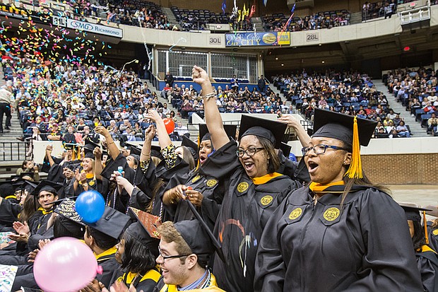 Newly minted nurses celebrate receiving their degrees during the Virginia Commonwealth University commencement Saturday at the Richmond Coliseum.