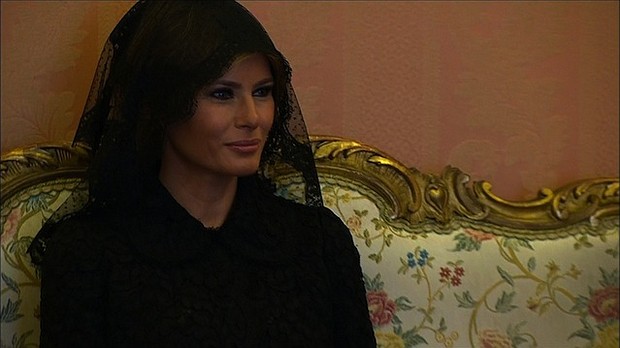 With Vatican protocol in mind, the first lady arrived to meet the Pope on Wednesday, May 24, 2017, wearing a black veil and long-sleeved Dolce and Gabbana black dress draped down to her calf. President Donald Trump's daughter, Ivanka Trump, wore a similar outfit with a larger veil.