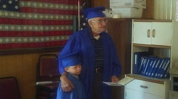 Milton Mockerman, 89, received an honorary diploma from the school and participated in its graduation ceremony in Kalkaska, Michigan, fulfilling his lifelong dream of earning a high school degree -- 71 years later than expected./Credit:	Courtesy Mark Milton