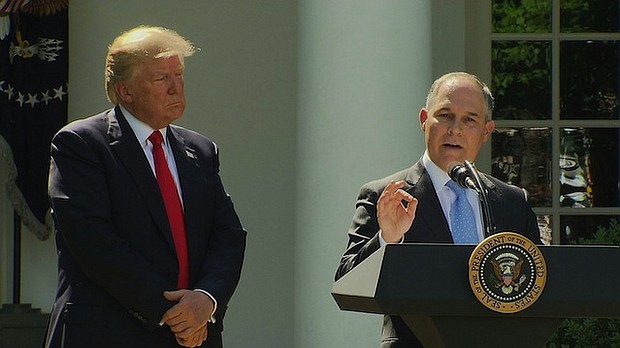 	EPA chief Scott Pruitt speaks after President Trump announced the U.S. is pulling out of the Paris climate agreement on June 1, 2017.