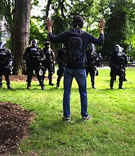 	Portland police closed a park in downtown deploying pepper spray during protests in Portland, Oregon on Sunday, June 4, 2017.