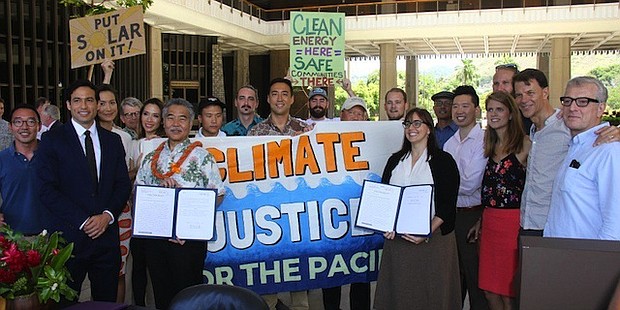 Hawaii on Tuesday, June 7, 2017 became the first state in the country with laws that implement portions of the Paris climate deal. Gov. David Ige signed two laws that aim to reduce greenhouse emissions and mitigate climate change through carbon sequestration, a process to store atmospheric carbon monoxide.