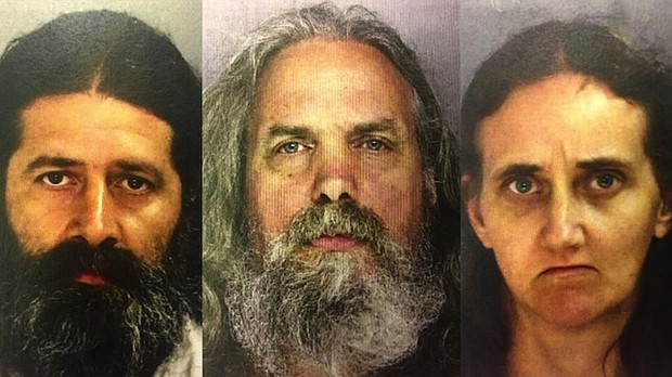	Lee Kaplan (pictured in the middle) was found guilty on 17 charges including child rape, statutory sexual assault, and indecent assault, the Bucks County district attorney said. The parents, Daniel Stoltzfus (left) and Savilla Stoltzfus (right), entered pleas to felony child endangerment charges in April. Full Credit: Bucks County Correctional Facility
