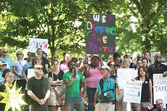 More than 600 people gather in Capitol Square last Saturday to call for an impartial investigation into Russian interference in ...