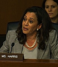 	Kamala Harris questions Attorney General Jeff Sessions during an open hearing conducted by the Senate Select Committee on Intelligence (SSCI) on Tuesday, June 13, 2017.