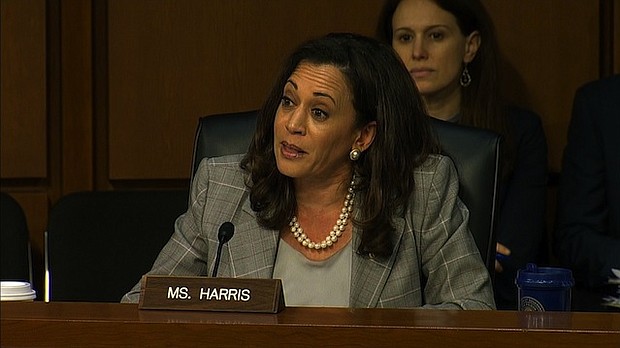 	Kamala Harris questions Attorney General Jeff Sessions during an open hearing conducted by the Senate Select Committee on Intelligence (SSCI) on Tuesday, June 13, 2017.
