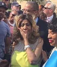 Aretha Franklin wipes away tears as she has street dedicated to her in hometown of Detroit (photo via huffingtonpost.com)