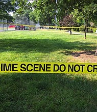 	A picture taken by local resident Gene D'Andrea shows baseball equipment left on the field where this morning's shooting took place. The field is now blocked off by police.