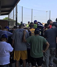 Rep. Kihuen tweeted this photo out with the following caption. .@HouseDemocrats praying for our @HouseGOP @SenateGOP baseball colleagues after hearing about the horrific shooting. CLEARED: All platforms/affils COURTESY: Rep. Ruben J. Kihuen LOCATION: Alexandria, Virginia PHOTO: https://twitter.com/RepKihuen/status/874961886722363393
