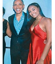 Sasha Obama poses with her father, former President Obama, in this picture taken at her 16th birthday party and posted on Twitter. The message accompanying the picture stated: “I know that we’ve known this for awhile, but I just want to say that Sasha Obama is IT.”