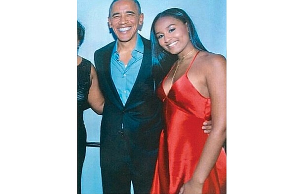 Sasha Obama poses with her father, former President Obama, in this picture taken at her 16th birthday party and posted on Twitter. The message accompanying the picture stated: “I know that we’ve known this for awhile, but I just want to say that Sasha Obama is IT.”