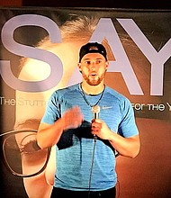 George Springer speaking at the George Springer All-Star Bowling Benefit