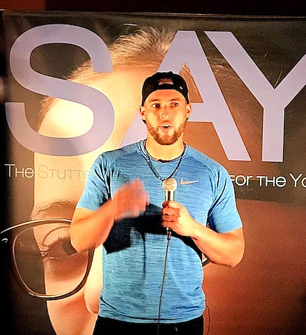 George Springer speaking at the George Springer All-Star Bowling Benefit