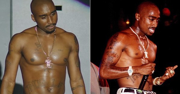 Demetrius Shipp, Jr, as Tupac and the real Tupac