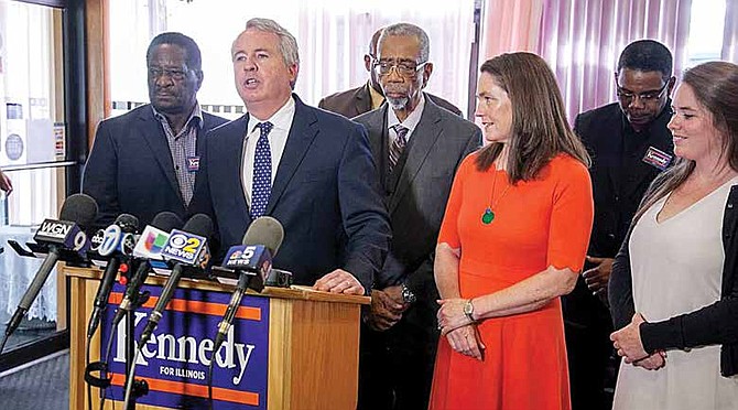 U.S. Representative Bobby Rush joined Democratic Candidate for Illinois Governor Chris Kennedy on June 19, 2017, at Captain’s Hard Times Dining where Rush endorsed Kennedy for the next governor of Illinois. Photo Credit: Kennedy For Illinois Campaign