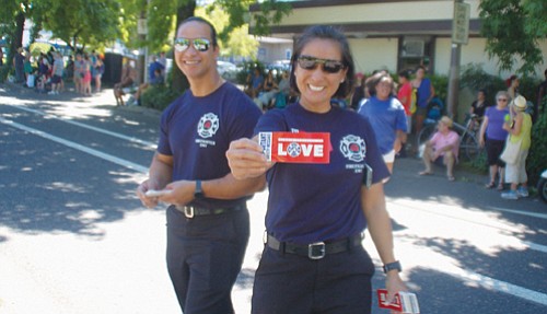 Portland Fire and Rescue personnel bring a message of love.