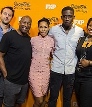 Isaiah John, Dave Andron, John Singleton, Angela Lewis, Damson Idris, Michael Hyatt and Carter Hudson arrive in St. Louis