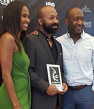 L to R. Nicole Friday, Devin Haqq, and Jeff Friday, Founder and CEO of American Black Film Festival Ventures.