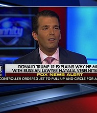 Donald Trump Jr. appears on a Fox News interview on July 11, 2017.