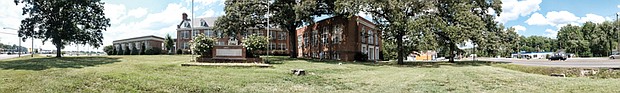 Cityscape // In this view from Hull Street Road, the old Elkhardt Middle School still looks sturdy and sound, despite being closed. However, the rear of the building tells the real story — that demolition of the building is underway. Built around 1940 for Chesterfield County, Elkhardt became part of the Richmond public school system in 1970 as the result of the city’s annexation of a portion of Chesterfield. In 2015, the building was closed and students were moved after an air quality study found high levels of mold and other problems. 