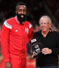  Houston Rockets Owner Leslie Alexander with Houston Rockets James Harden