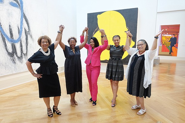 Five women of color holding key positions at the Virginia Museum of Fine Arts are, from left, Paula Saylor-Robins, director of audience development and community engagement; Valerie Cassel Oliver, Sydney and Frances Lewis Family Curator of Modern and Contemporary Art; Jan Hatchette, deputy director for communications; Kimberly J. Wilson, deputy director for human resources, volunteers and community service; and Hazel Duncan, director of finance and accounting for the VMFA Foundation.