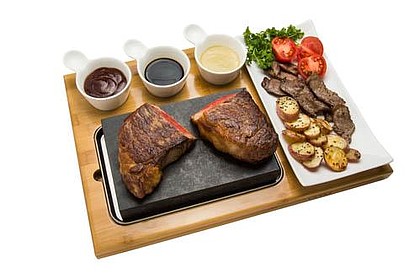 The Good Cooking Steak Stone Deluxe Serving Set

Available for purchase on Amazon, mygoodcooking.com and scsdirectinc.com. Retail Price: $89.95.