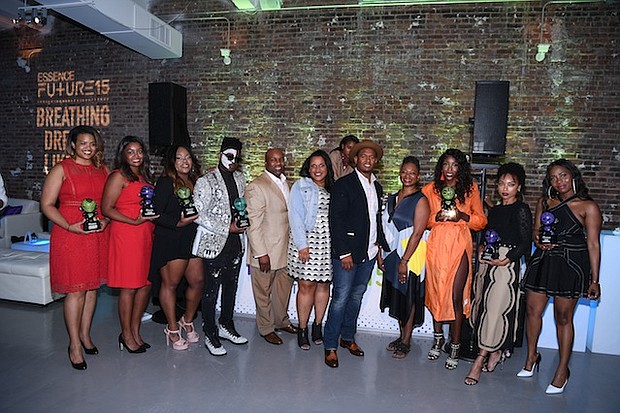 (Left to right): Swivel founders Jihan Thompson and Jennifer Lambert; The Shade Room founder Angie Nwandu; artist Laolu Senbanjo; Essence Midwest Sales Director Paul Johnson, Burrell Senior Media Planner Amina Mance; Toyota Media Planner Lorenzo Harris; Essence Editor-in-Chief Vanessa De Luca; influencer Tanyka Renee Henry; actress Logan Browning; and stylist Ade Samuel. /(Photos, Dave Kotinsky/Getty Images.)