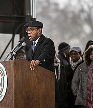 The Rev. Cornell William Brooks, NAACP president and CEO, speaks at the We Shall Not Be Moved Rally in Washington on Jan. 14, 2017.