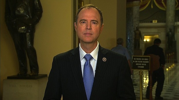 President Donald Trump traded insults with the House intelligence committee's top Democrat, Rep. Adam Schiff, in a sharp exchange on Twitter Monday, July 24, 2017. Pictured is Schiff speaking on former FBI Director James Comey testifying on the next day.