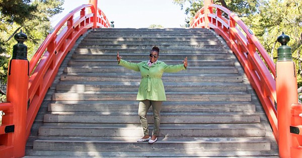 Cultured Black Pearl on Drum Bridge in Osaka, Japan