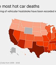 	This graphic shows hot car deaths in 2016 across the nation.