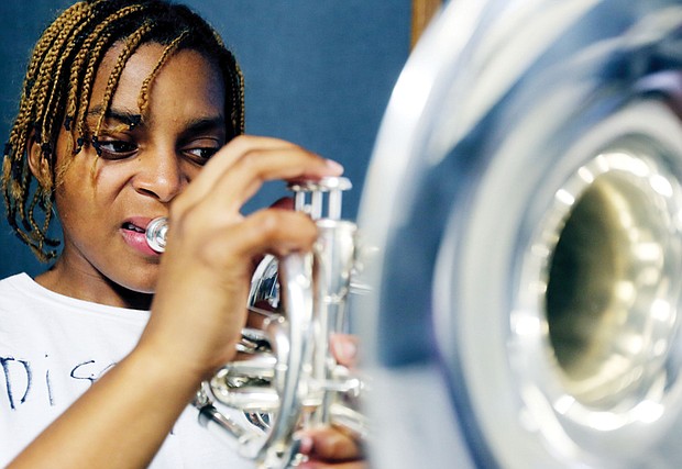 Eshauna Parrish-Foster, a sophomore from Chesterfield County, is the section leader for the mellophones and trumpets in the marching band.
