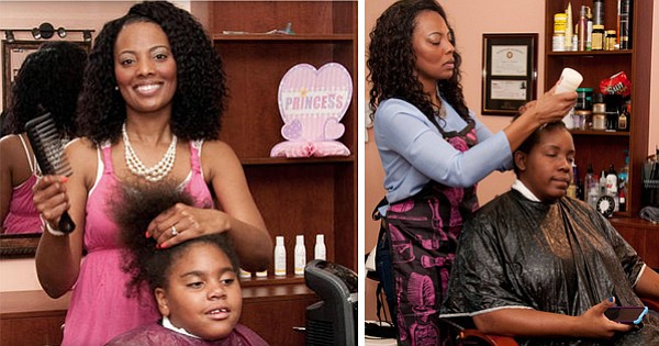 Vanessa Howard, founder of Giving Hands Hair Salon in Tampa, Florida, giving free makeovers