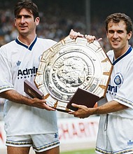 Leeds United's Eric Cantona (left) scored the first ever Premier League hat trick in a 5-0 win over Tottenham in August 1992.