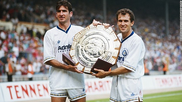 Leeds United's Eric Cantona (left) scored the first ever Premier League hat trick in a 5-0 win over Tottenham in August 1992.