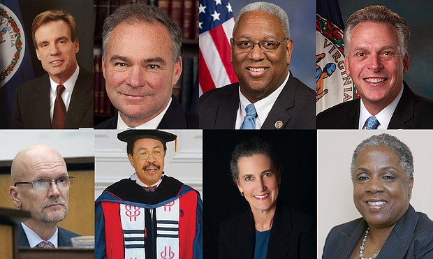 Sen. Mark Warner, Sen. Tim Kaine, Congressman A. Donald McEachin, Gov. Terry McAuliffe, Chris Hilbert, George Keith Martin, Kim Bobo and Cheryl Ivy Green