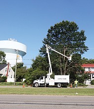 He said the company has nine trucks in operation and trims trees in the Richmond area on a three-year cycle. This work was taking place in the 2300 block of Broad Rock Boulevard in South Side.