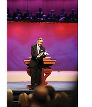 Photo courtesy of First Baptist Dallas 
Pastor Robert Jeffress preaches at First Baptist Dallas.