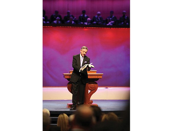 Photo courtesy of First Baptist Dallas 
Pastor Robert Jeffress preaches at First Baptist Dallas.