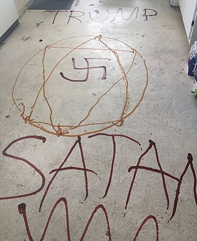 The Waco Tribune reports graffiti bearing Nazi symbolism, the word “Satan” and the name of the president of the United …