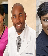 Dr. Amber Johnson Robinett, MD; Dr. Roosevelt Gloyd III, OD; and Dr. Deanna Davis-Rolle, DDS