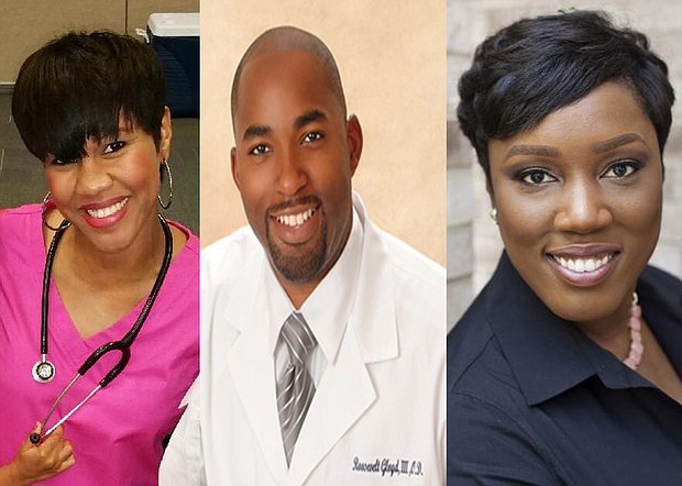 Dr. Amber Johnson Robinett, MD; Dr. Roosevelt Gloyd III, OD; and Dr. Deanna Davis-Rolle, DDS