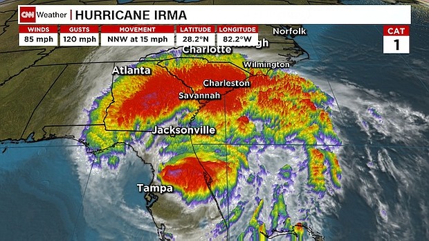 Hurricane Irmais now a category 1 storm