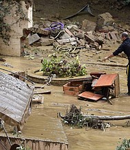 An aerial view from Sunday of the city of Leghorn, Italy, following floods.