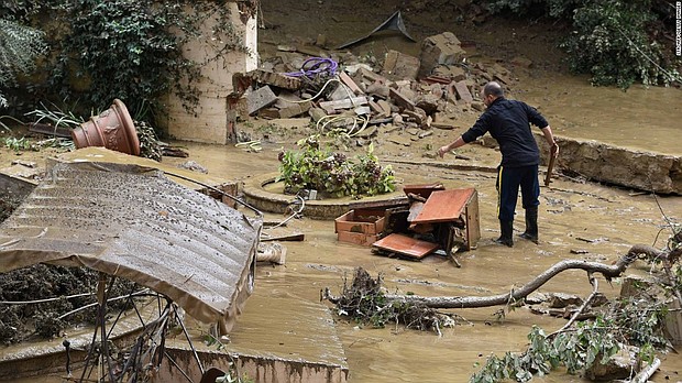 An aerial view from Sunday of the city of Leghorn, Italy, following floods.